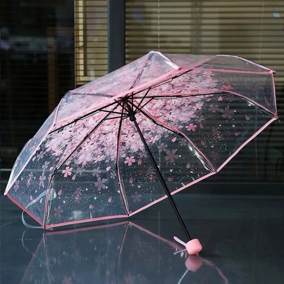 Transparent Clear Umbrella Cherry Blossom Mushroom Apollo Sakura 3 Fold Umbrella - Picture 1 of 3